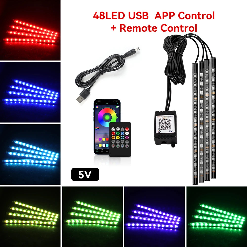 RGB Car Interior LED Ambient Light – Music Sync, App & Remote Control