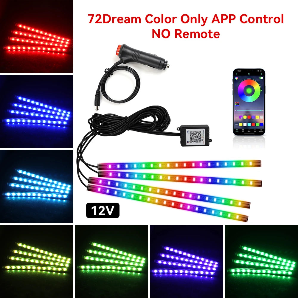 RGB Car Interior LED Ambient Light – Music Sync, App & Remote Control