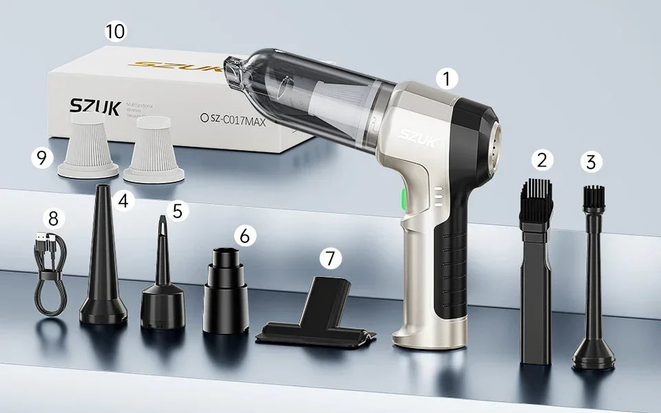 SZUK Cordless Car Vacuum Cleaner – 15KPa Strong Suction, HEPA Filter, 3-in-1