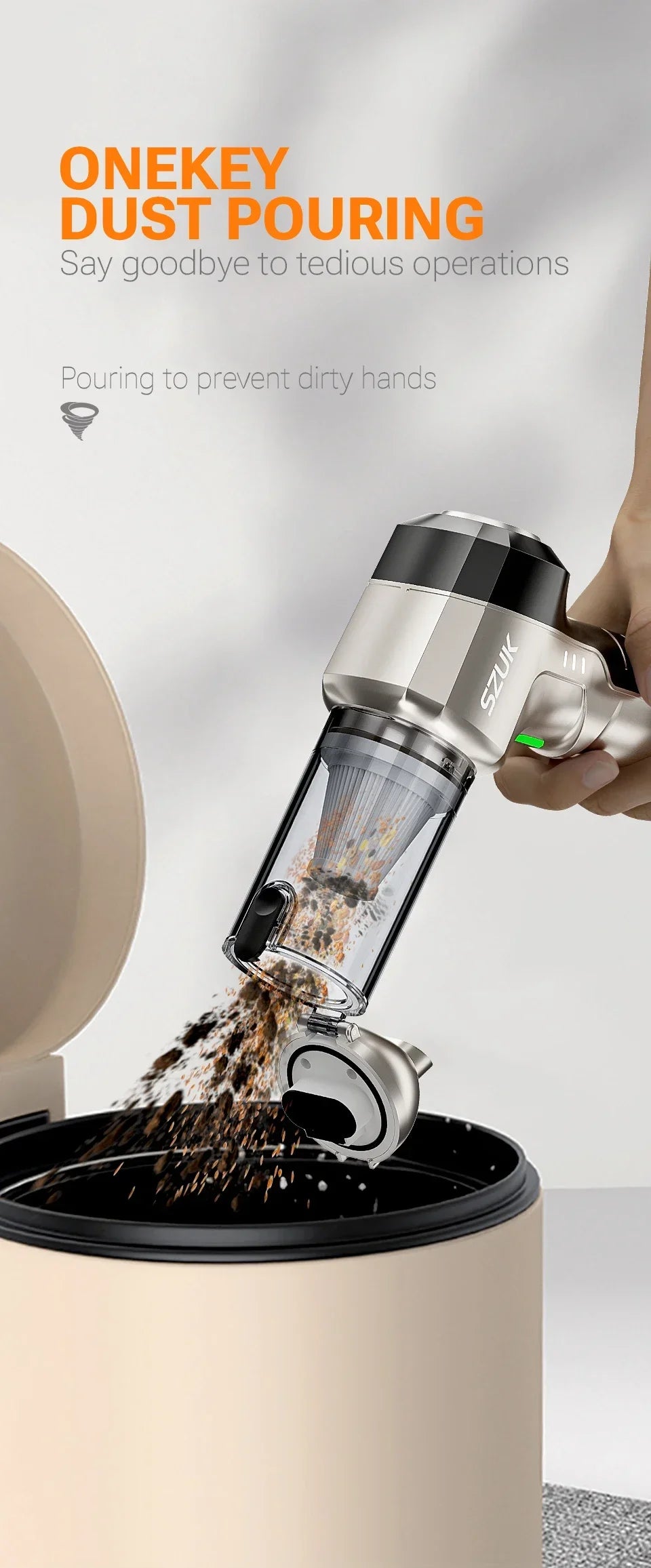 SZUK Cordless Car Vacuum Cleaner – 15KPa Strong Suction, HEPA Filter, 3-in-1