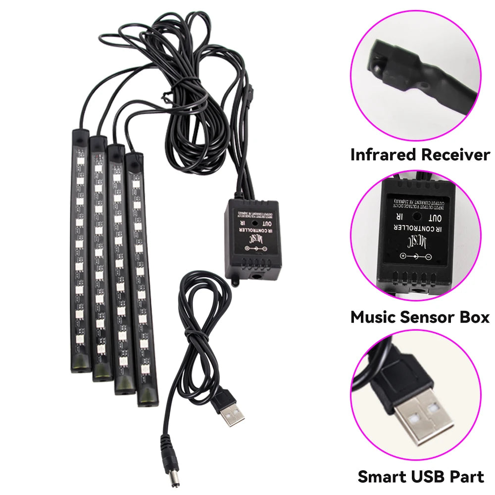RGB Car Interior LED Ambient Light – Music Sync, App & Remote Control
