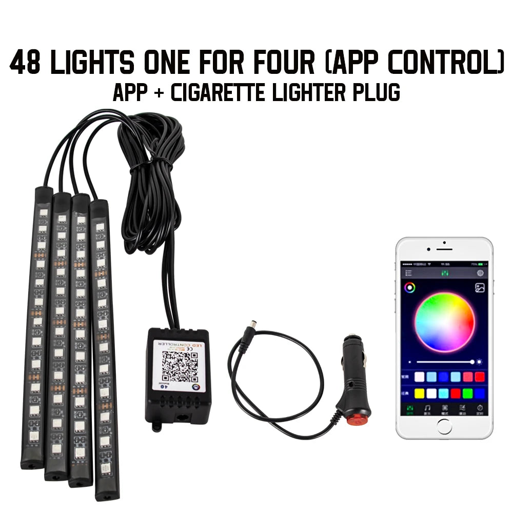 RGB Car Interior LED Ambient Light – Music Sync, App & Remote Control