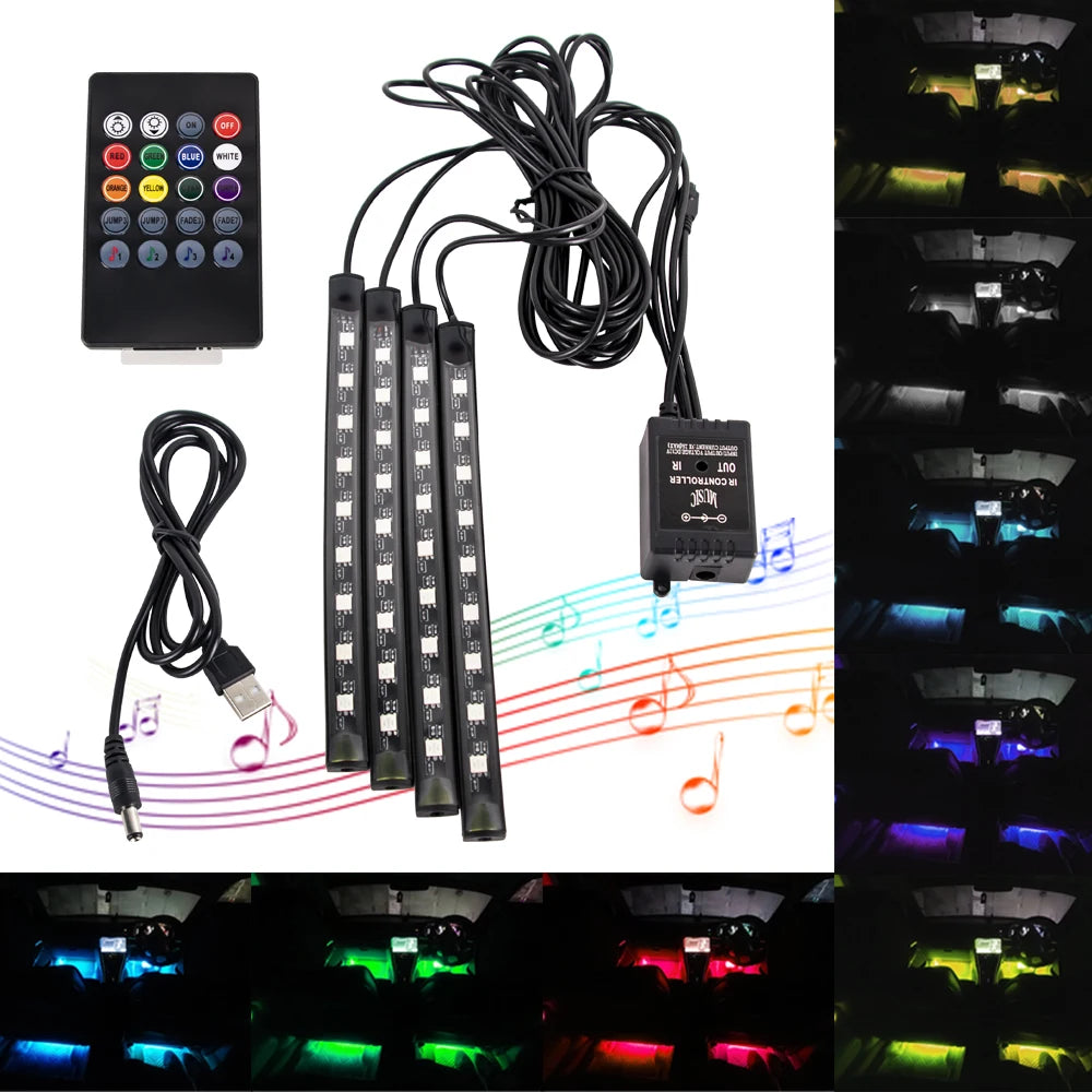 RGB Car Interior LED Ambient Light – Music Sync, App & Remote Control