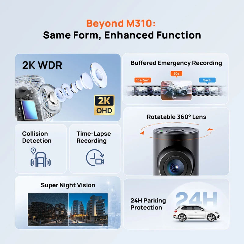70mai M310 Plus 2K Dash Cam | 1440P QHD, 143° FOV, Night Vision & 24H Parking Guard