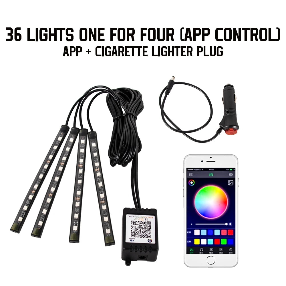 RGB Car Interior LED Ambient Light – Music Sync, App & Remote Control