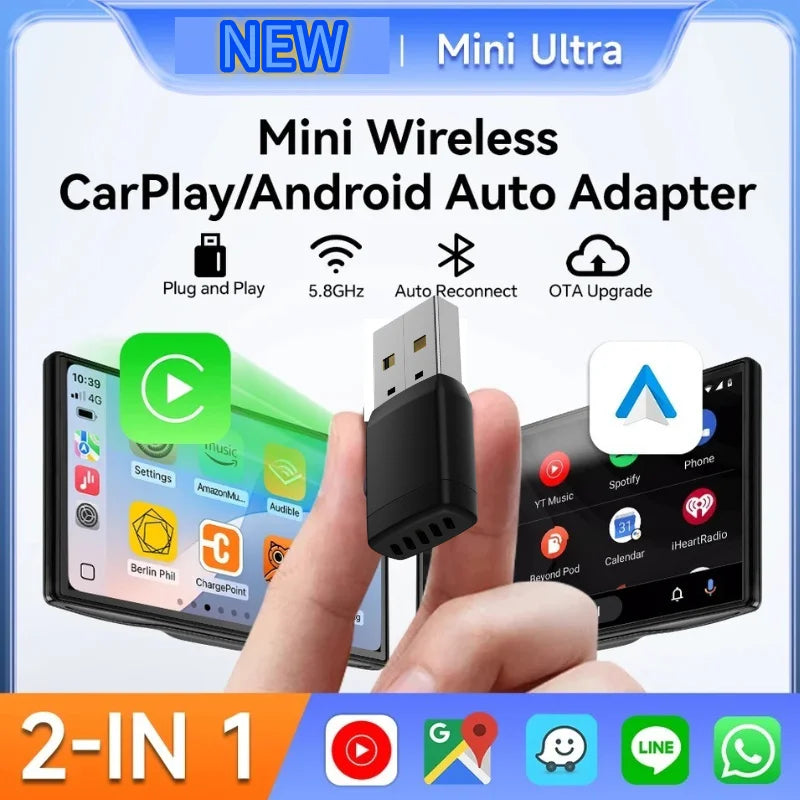 Mini Wireless CarPlay Adapter Android Auto Wireless Dongle Wifi 5.8G Auto Connect Box For iphone Android Phone For Volvo Benz VW
