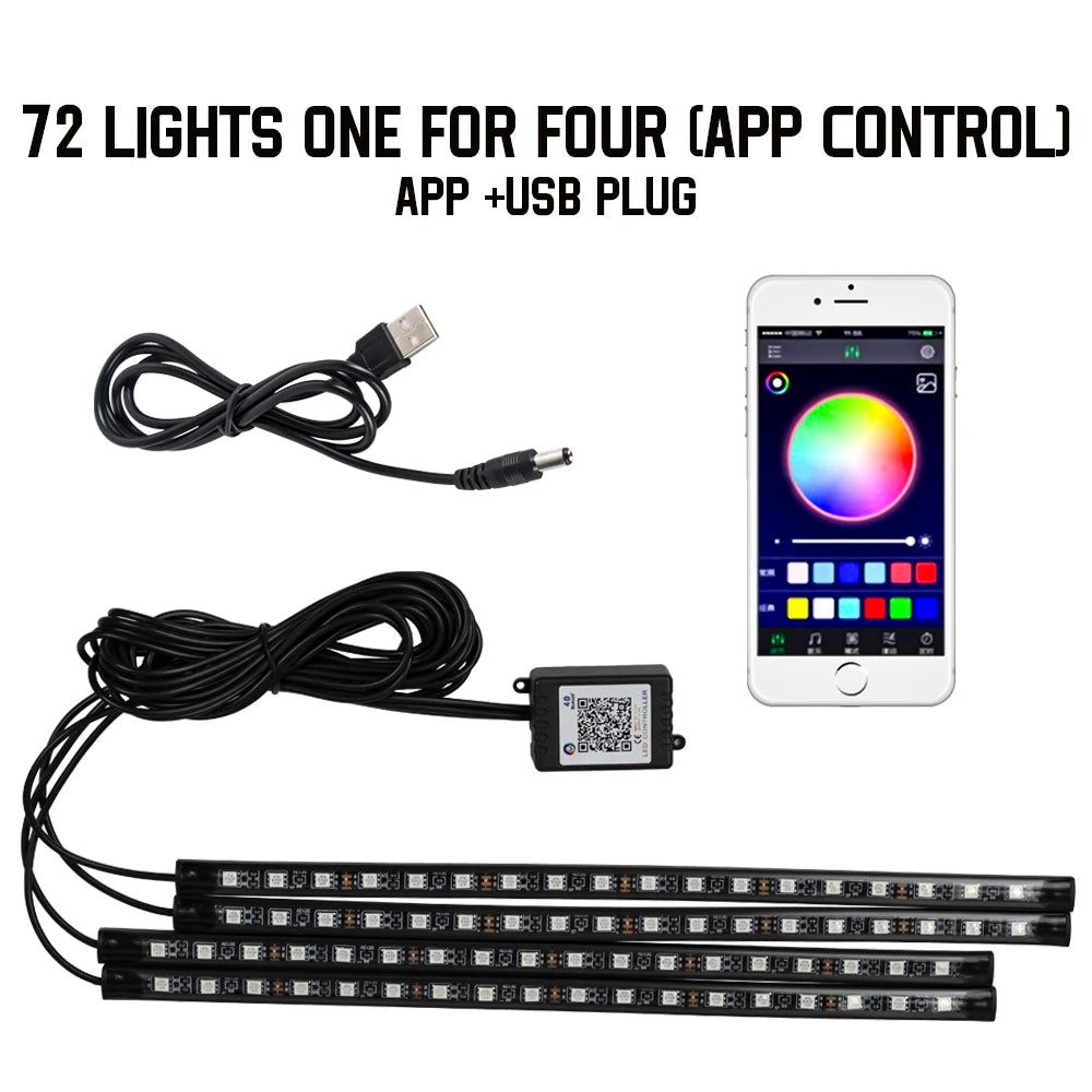 RGB Car Interior LED Ambient Light – Music Sync, App & Remote Control