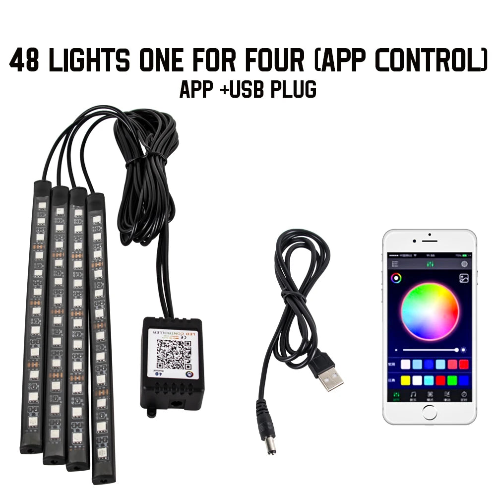 RGB Car Interior LED Ambient Light – Music Sync, App & Remote Control