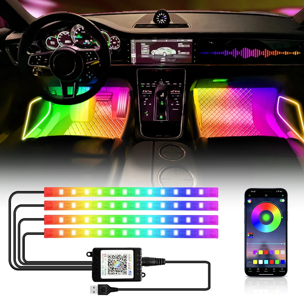 RGB Car Interior LED Ambient Light – Music Sync, App & Remote Control