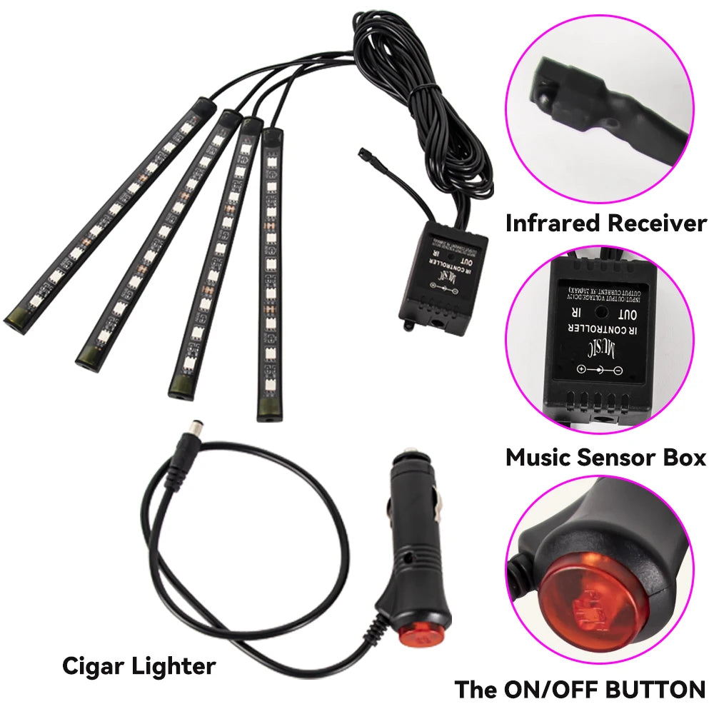 RGB Car Interior LED Ambient Light – Music Sync, App & Remote Control