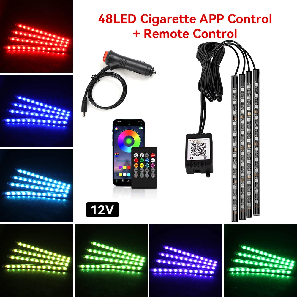 RGB Car Interior LED Ambient Light – Music Sync, App & Remote Control
