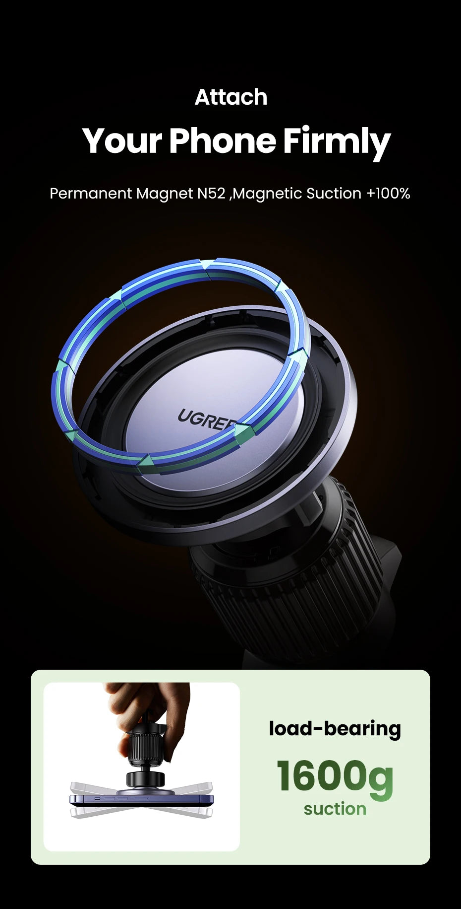 UGREEN Magnetic Car Phone Holder – Air Vent Mount