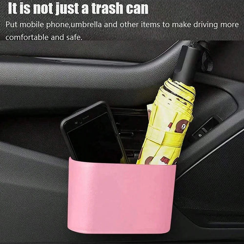 Car trash can with lid - 4 rolls of garbage bag, leak-proof, portable hanging trash can for vehicle organization