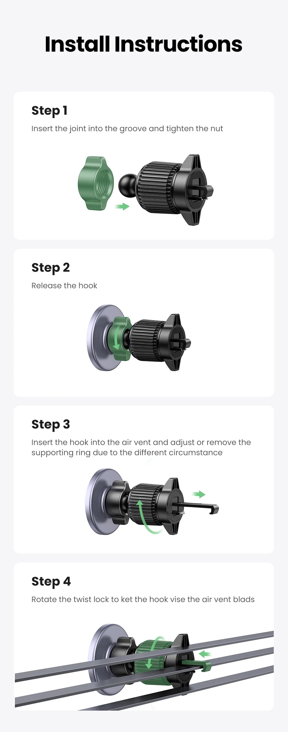 UGREEN Magnetic Car Phone Holder – Air Vent Mount
