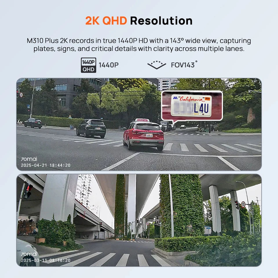 70mai M310 Plus 2K Dash Cam | 1440P QHD, 143° FOV, Night Vision & 24H Parking Guard