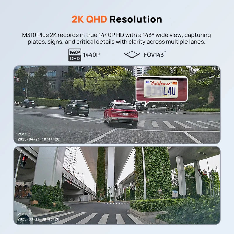 70mai M310 Plus 2K Dash Cam | 1440P QHD, 143° FOV, Night Vision & 24H Parking Guard