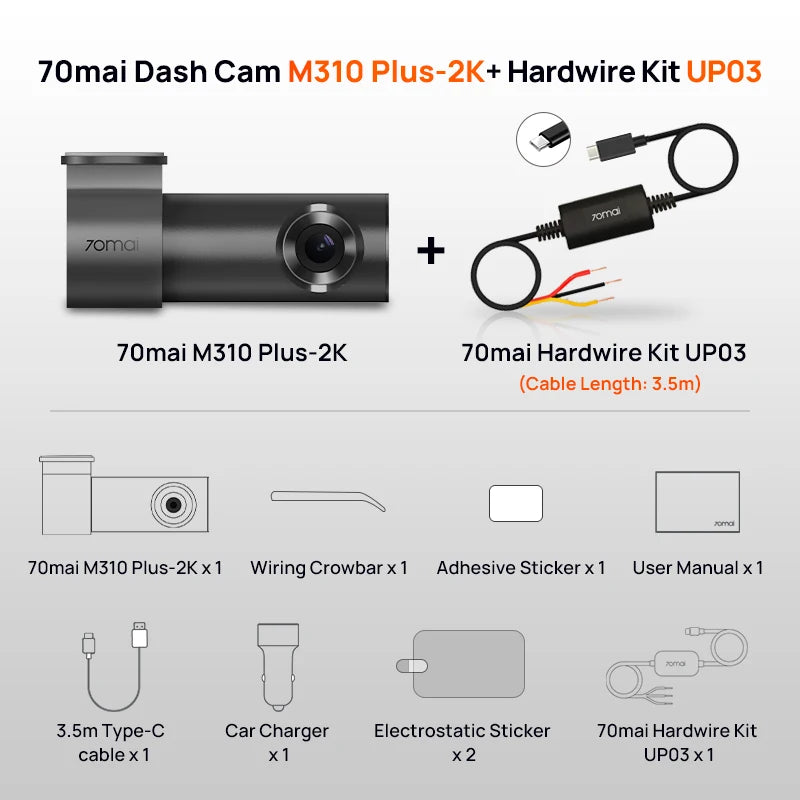 70mai M310 Plus 2K Dash Cam | 1440P QHD, 143° FOV, Night Vision & 24H Parking Guard