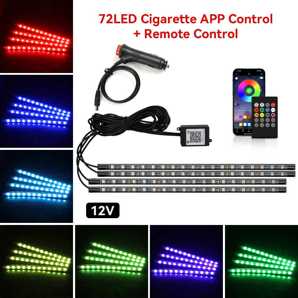 RGB Car Interior LED Ambient Light – Music Sync, App & Remote Control