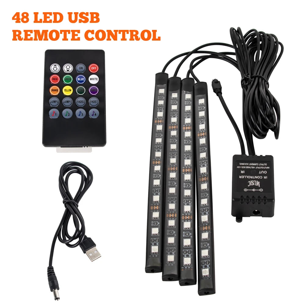 RGB Car Interior LED Ambient Light – Music Sync, App & Remote Control