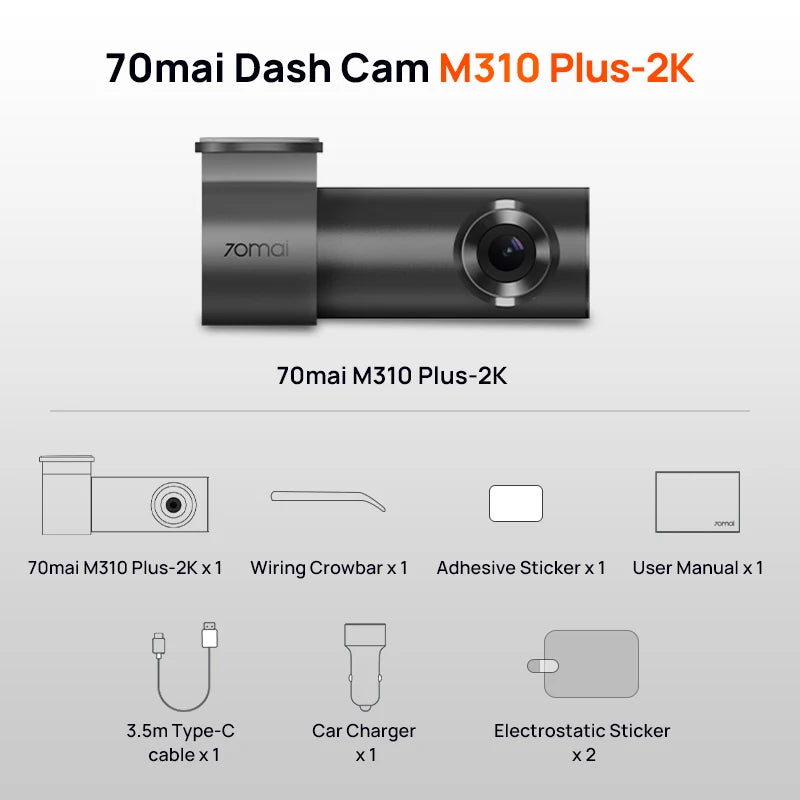 70mai M310 Plus 2K Dash Cam | 1440P QHD, 143° FOV, Night Vision & 24H Parking Guard
