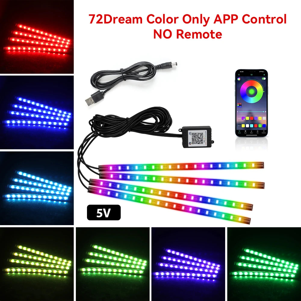 RGB Car Interior LED Ambient Light – Music Sync, App & Remote Control