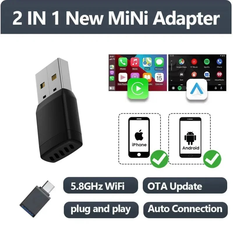 Mini Wireless CarPlay Adapter Android Auto Wireless Dongle Wifi 5.8G Auto Connect Box For iphone Android Phone For Volvo Benz VW