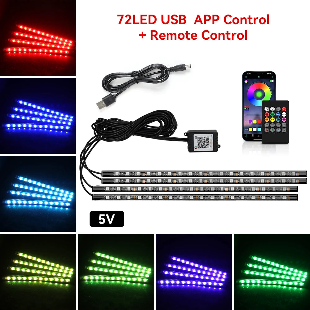 RGB Car Interior LED Ambient Light – Music Sync, App & Remote Control